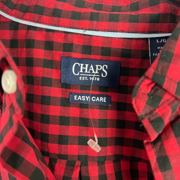 NWT Chaps Easy Care Buffalo Check Plaid Buttondown Shirt Red Black Size Large L - Picture 5 of 11